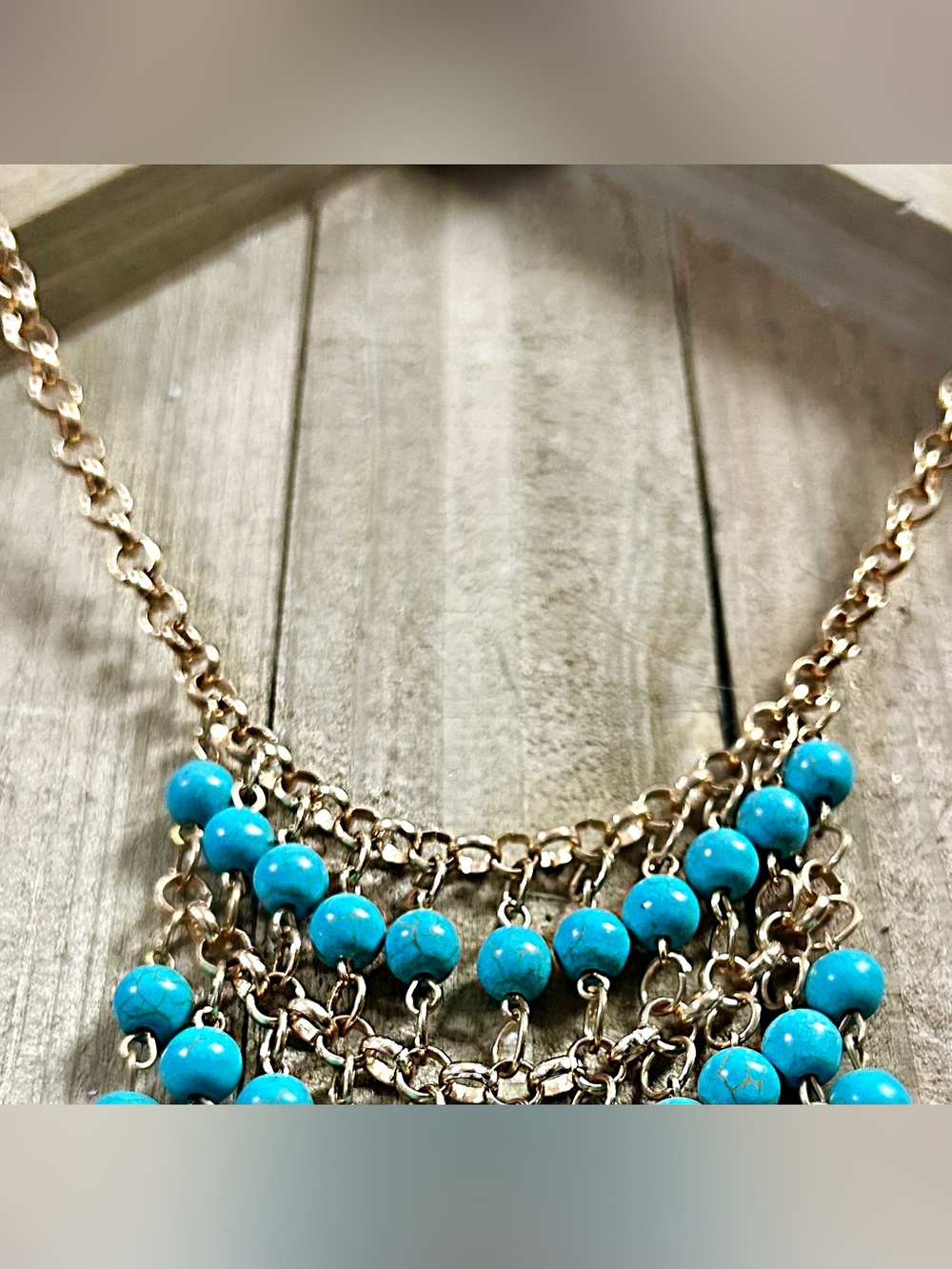 Beautiful Tiered Chandelier Faux Turquoise Necklace - Picture 8 of 10